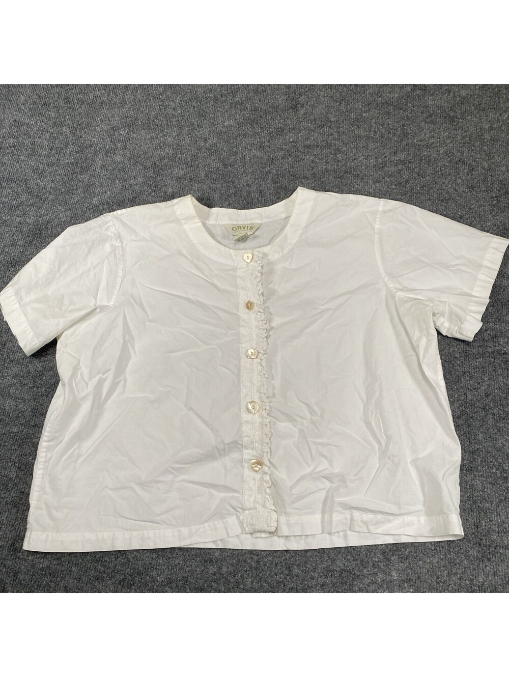 Orvis Womens XL White Short Sleeve Button Shirt 100% Cotton Heart Buttons Ah